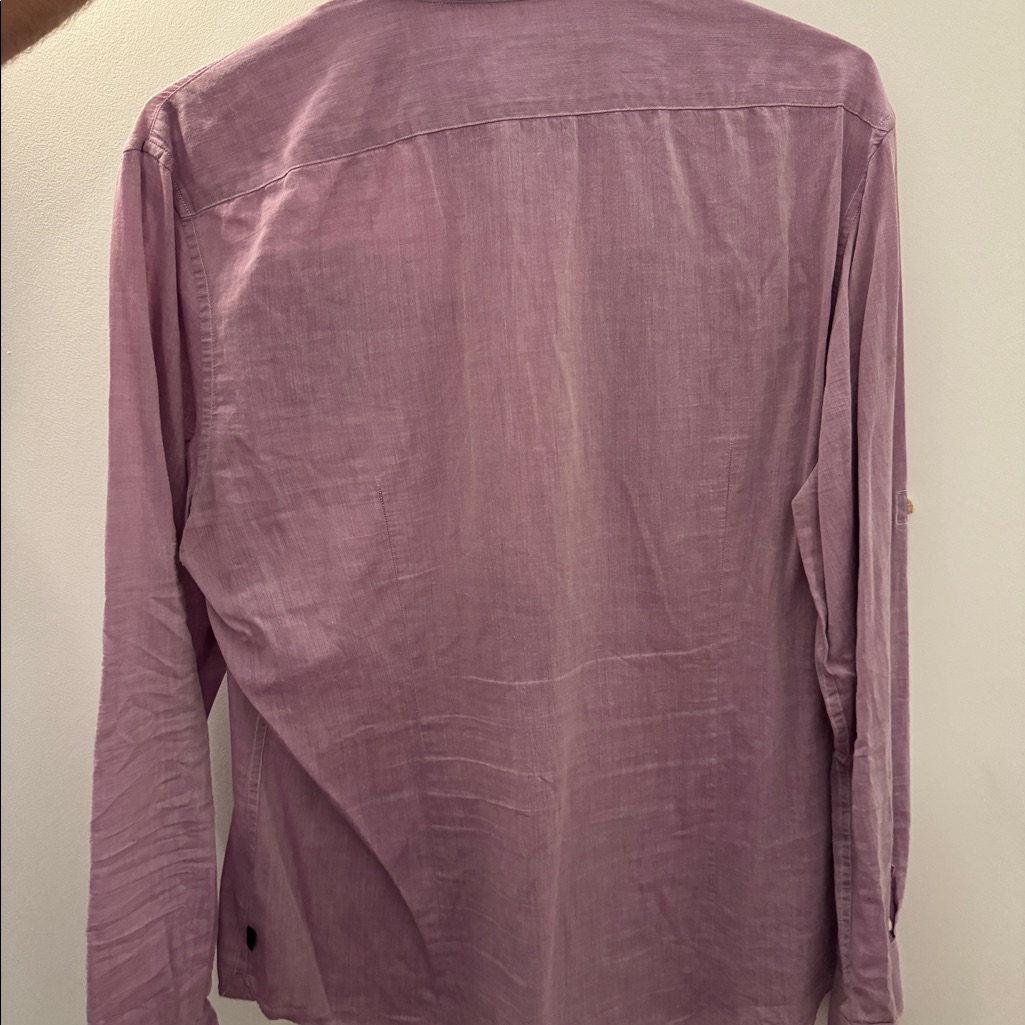 John Varvatos Front Double Zipper Pocket Button Down Sport Shirt Size L - Purple